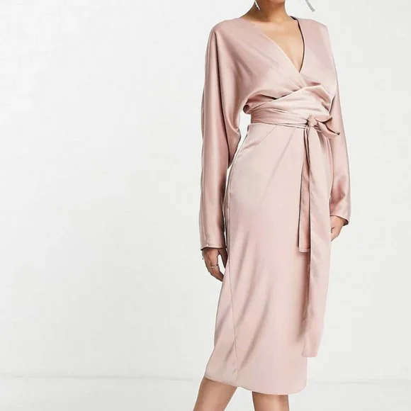 ASOS Dresses Asos Design Midi Dress With Batwing Sleeve And